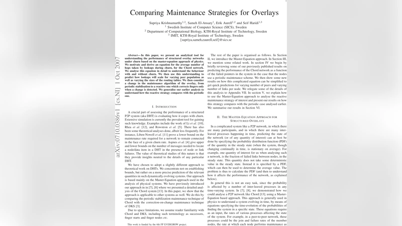 Comparing Maintenance Strategies for Overlays