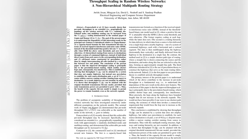Throughput Scaling in Random Wireless Networks: A Non-Hierarchical   Multipath Routing Strategy