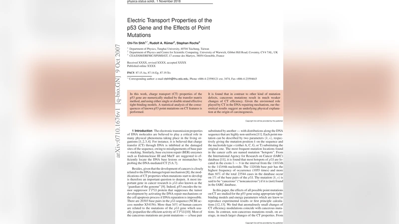 Electric Transport Properties of the p53 Gene and the Effects of Point   Mutations