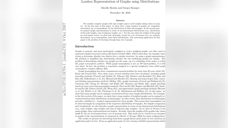 Lossless Representation of Graphs using Distributions