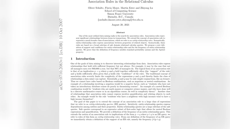 Association Rules in the Relational Calculus