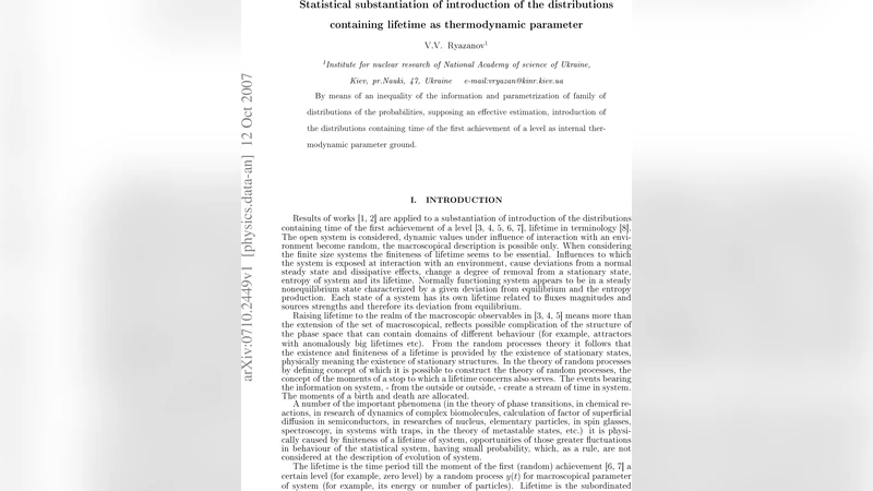 Statistical substantiation of introduction of the distributions   containing lifetime as thermodynamic parameter
