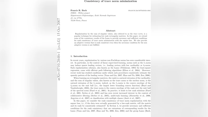 Consistency of trace norm minimization