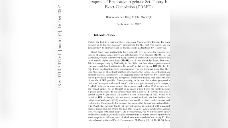 Aspects of Predicative Algebraic Set Theory I: Exact Completion