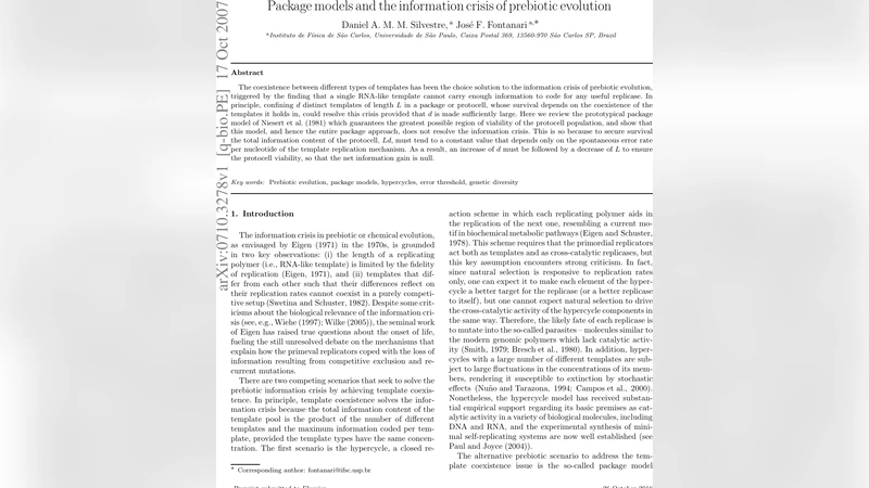 Package models and the information crisis of prebiotic evolution