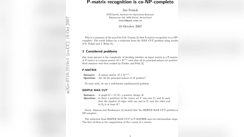 P-matrix recognition is co-NP-complete