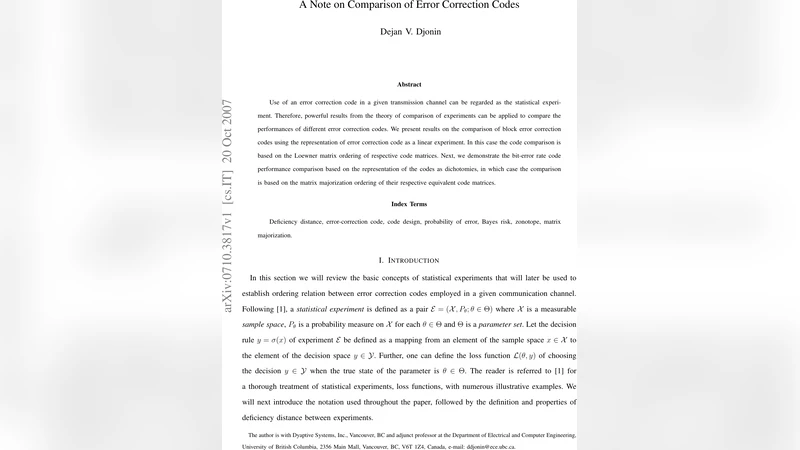 A Note on Comparison of Error Correction Codes