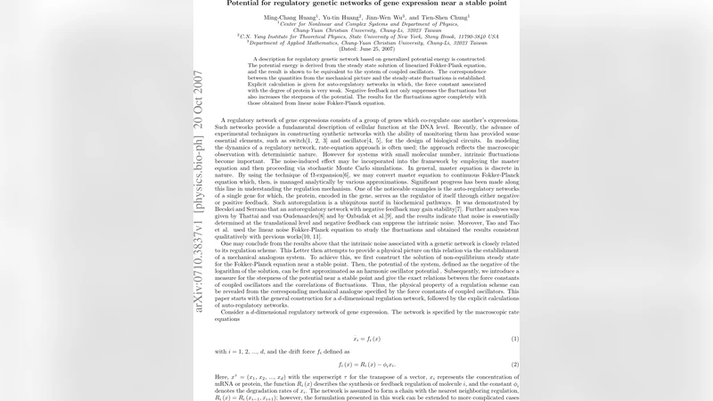 Potential for regulatory genetic networks of gene expression near a   stable point