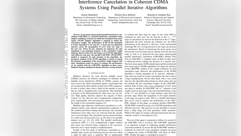 Interference Cancelation in Coherent CDMA Systems Using Parallel   Iterative Algorithms
