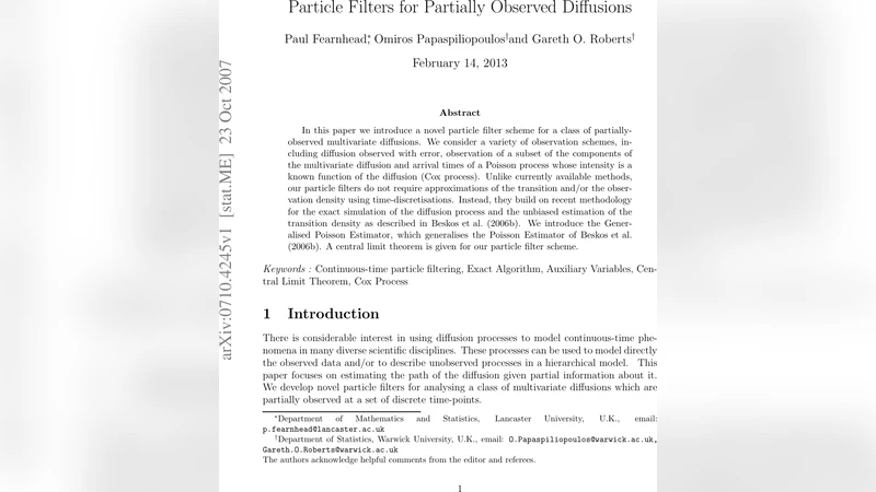 Particle Filters for Partially Observed Diffusions