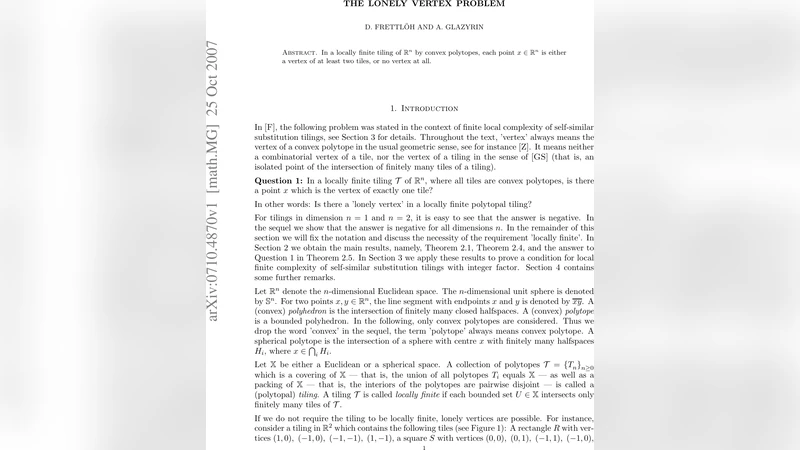 The Lonely Vertex Problem