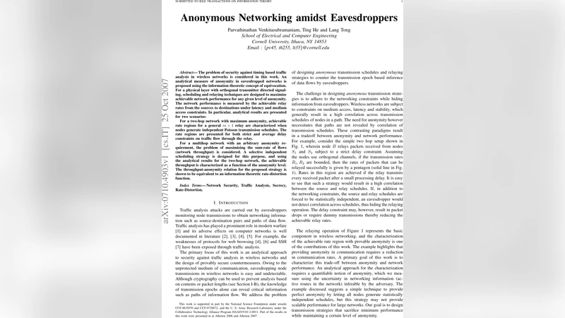 Anonymous Networking amidst Eavesdroppers