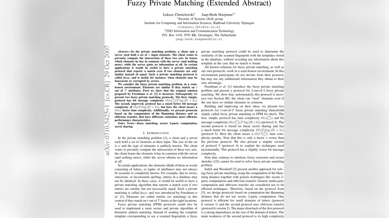 Fuzzy Private Matching (Extended Abstract)