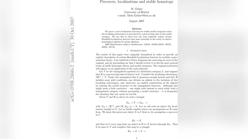 Precovers, localizations and stable homotopy