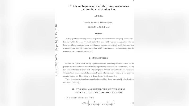 On the ambiguity of the interfering resonances parameters determination