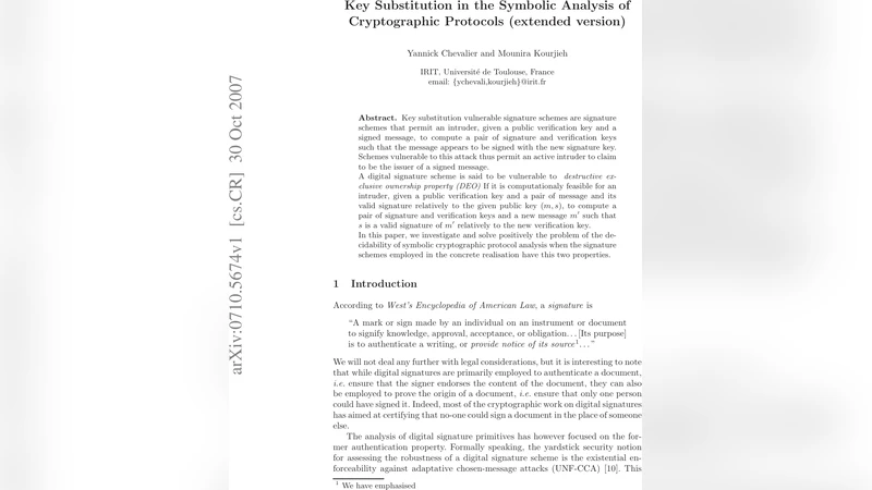 Key Substitution in the Symbolic Analysis of Cryptographic Protocols   (extended version)