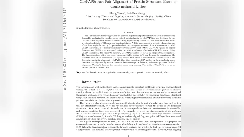 CLePAPS: Fast Pair Alignment of Protein Structures Based on   Conformational Letters