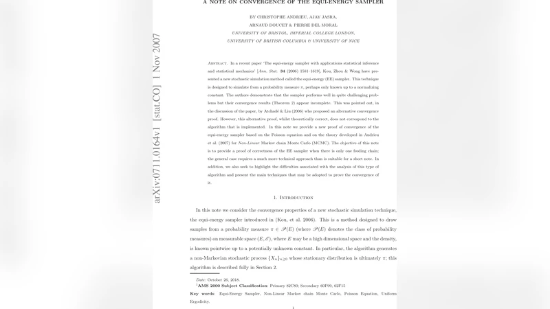 A note on convergence of the equi-energy sampler