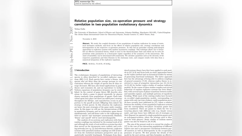 Relative population size, co-operation pressure and strategy correlation   in two-population evolutionary dynamics