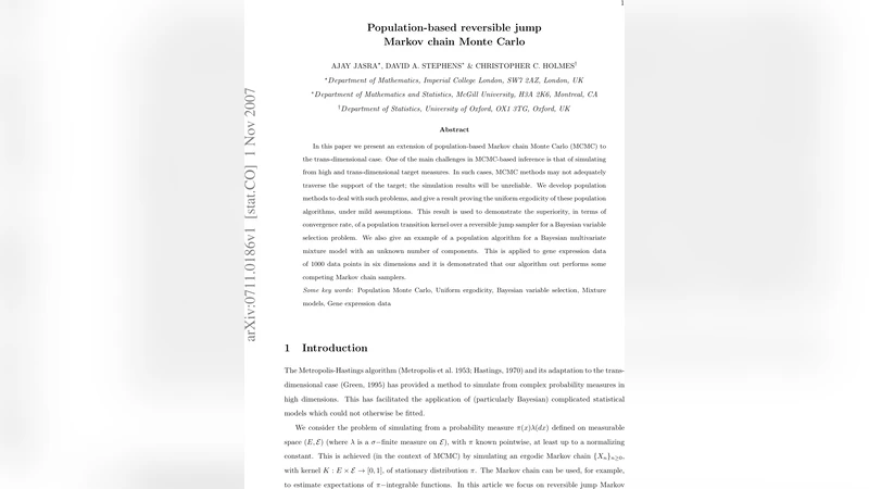 Population-Based Reversible Jump Markov Chain Monte Carlo