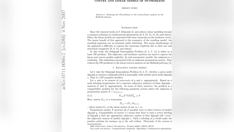 Convex and linear models of NP-problems