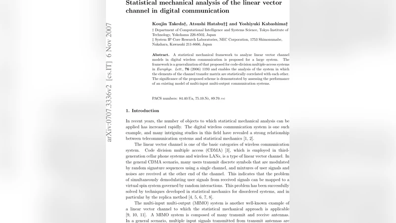 Statistical mechanical analysis of the linear vector channel in digital   communication