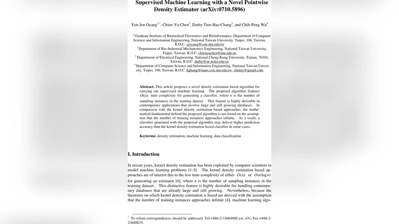 Supervised Machine Learning with a Novel Pointwise Density Estimator