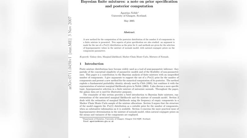 Bayesian finite mixtures: a note on prior specification and posterior   computation