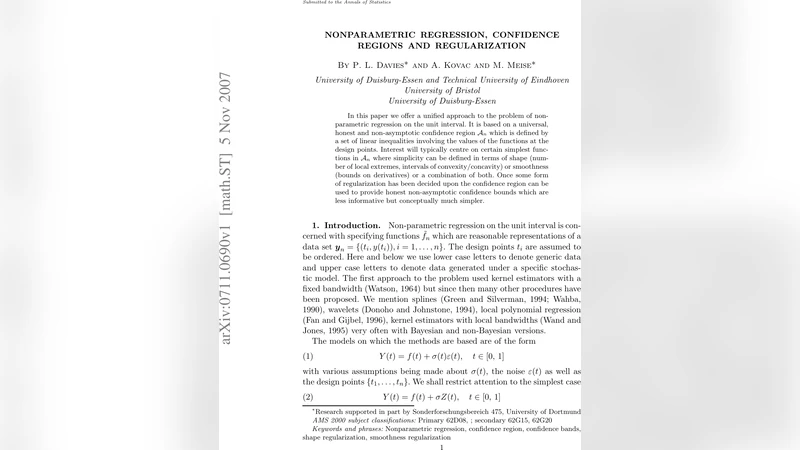 Nonparametric Regression, Confidence Regions and Regularization