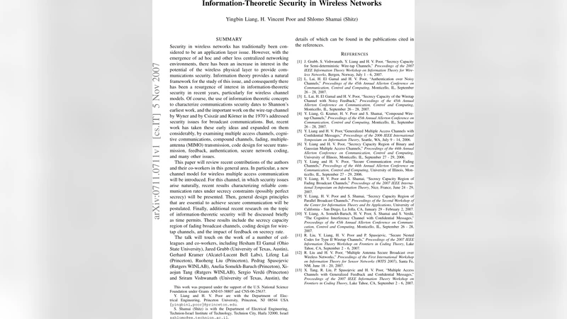 Information-Theoretic Security in Wireless Networks