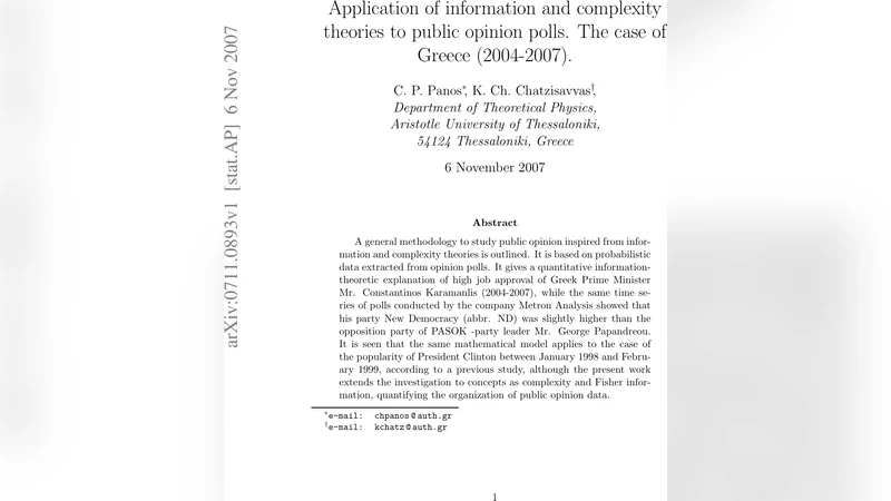 Application of information and complexity theories to public opinion   polls. The case of Greece (2004-2007)