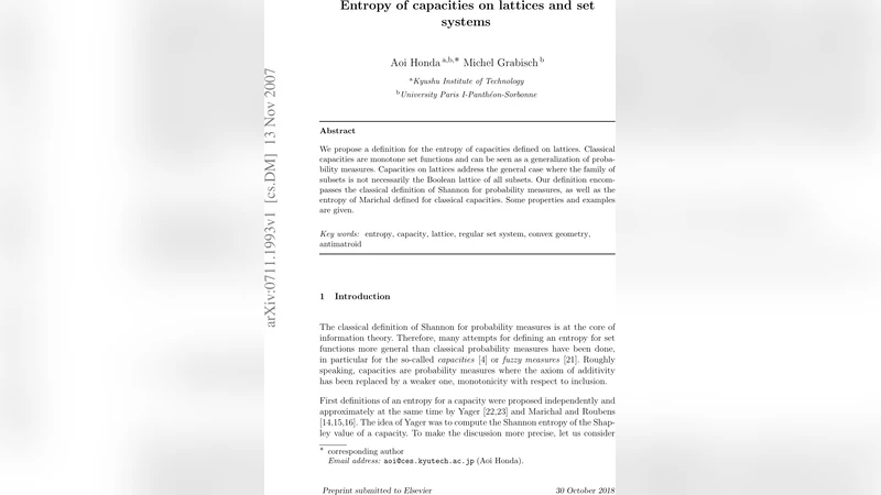 Entropy of capacities on lattices and set systems