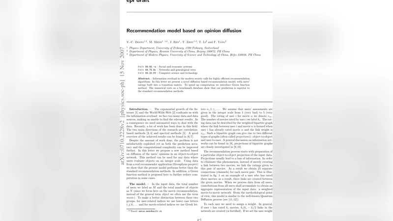 Recommendation model based on opinion diffusion