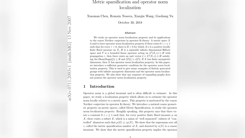 Metric sparsification and operator norm localization