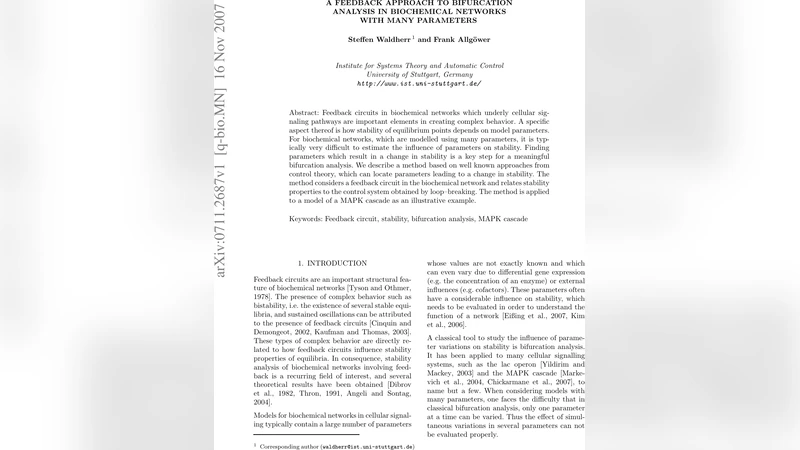 A feedback approach to bifurcation analysis in biochemical networks with   many parameters