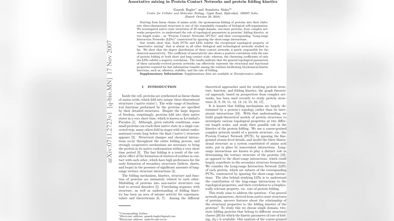 Assortative mixing in Protein Contact Networks and protein folding   kinetics