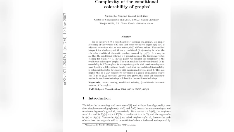 Complexity of the conditional colorability of graphs