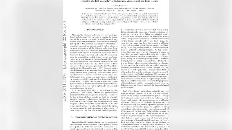 Icosadeltahedral geometry of fullerenes, viruses and geodesic domes