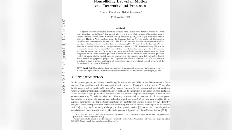 Noncolliding Brownian Motion and Determinantal Processes
