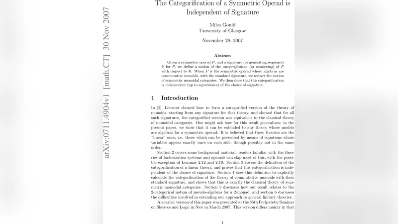 The Categorification of a Symmetric Operad is Independent of Signature
