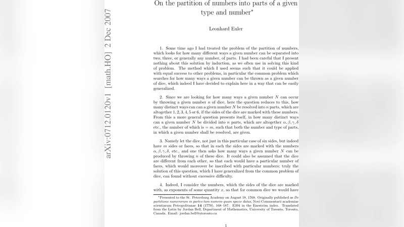 On the partition of numbers into parts of a given type and number