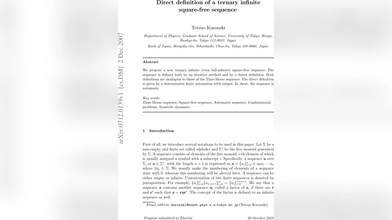 Direct definition of a ternary infinite square-free sequence