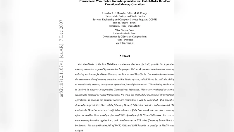 Transactional WaveCache: Towards Speculative and Out-of-Order DataFlow   Execution of Memory Operations