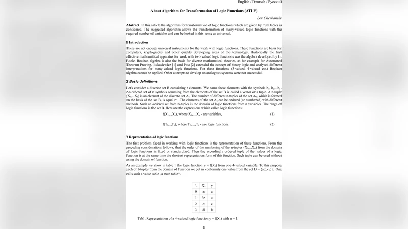 About Algorithm for Transformation of Logic Functions (ATLF)