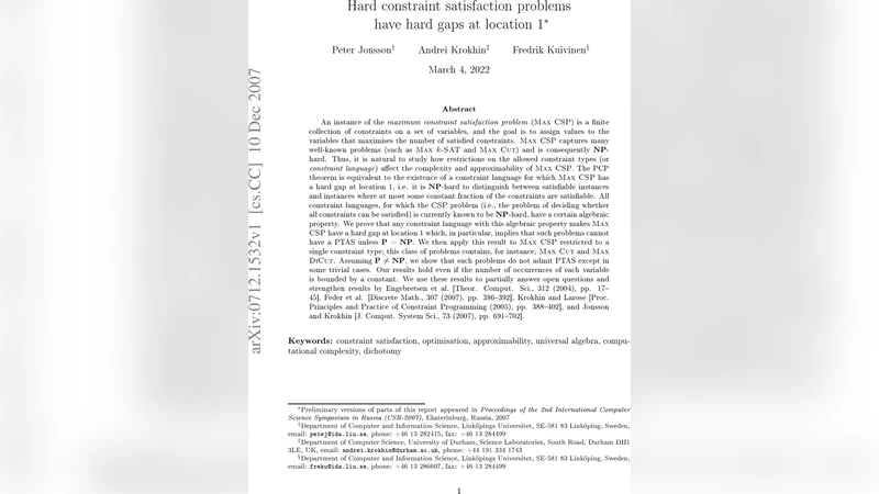 Hard constraint satisfaction problems have hard gaps at location 1