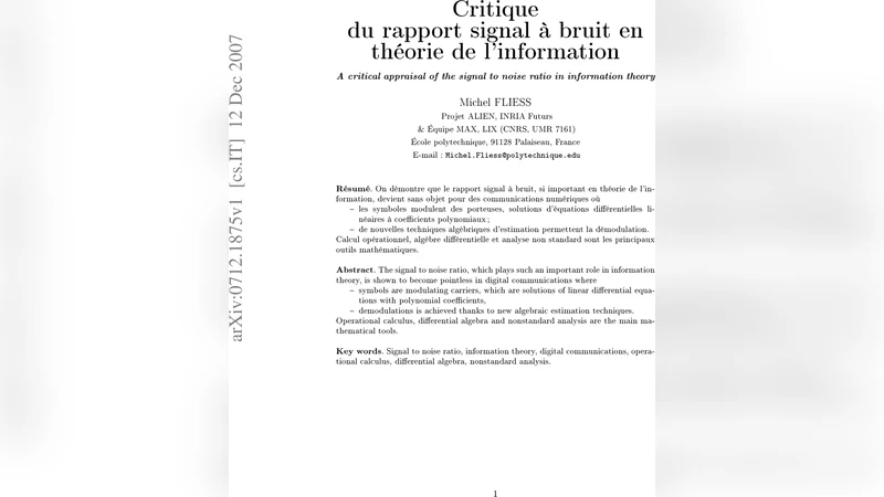 Critique du rapport signal `a bruit en theorie de linformation -- A   critical appraisal of the signal to noise ratio in information theory