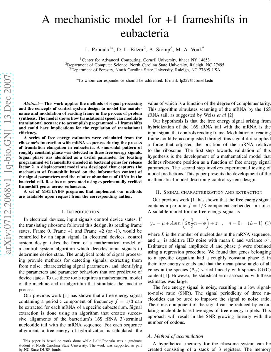 A mechanistic model for +1 frameshifts in eubacteria