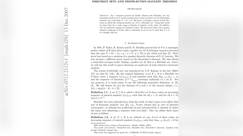 Dirichlet sets and Erdos-Kunen-Mauldin theorem