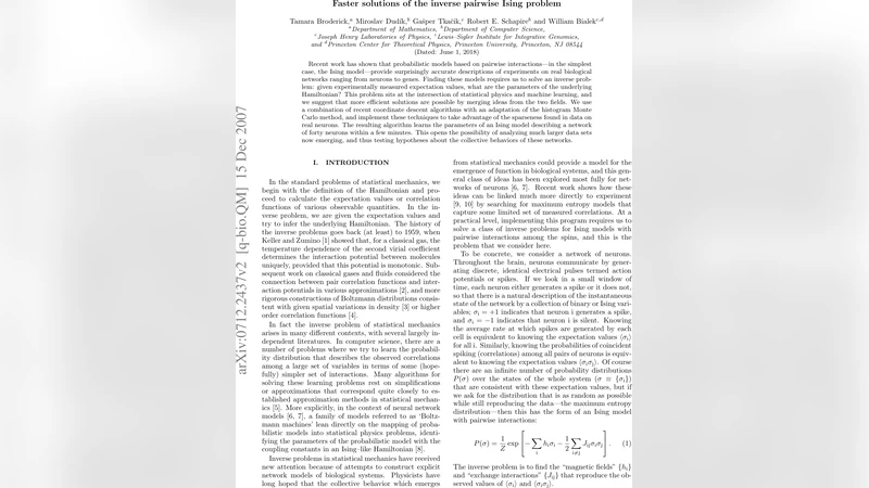 Faster solutions of the inverse pairwise Ising problem