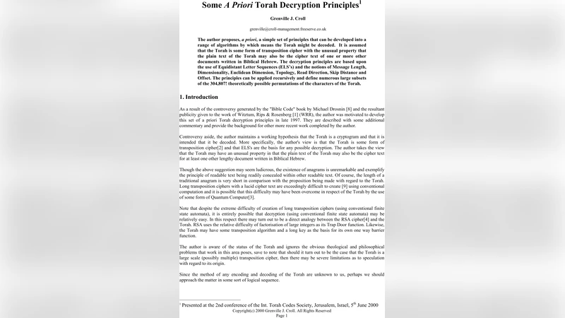 Some A Priori Torah Decryption Principles